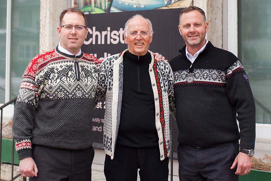 Owners of Decorah Bank & Trust Company, Larry Grimstad (center) and his sons Ben and Joe, have been dedicated supporter of Vesterheim for many years.